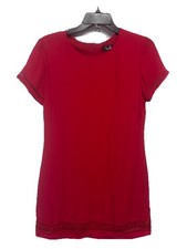 Lulus Red Shift Dress Lace Detail Lined Rayon Short Sleeve Size Small