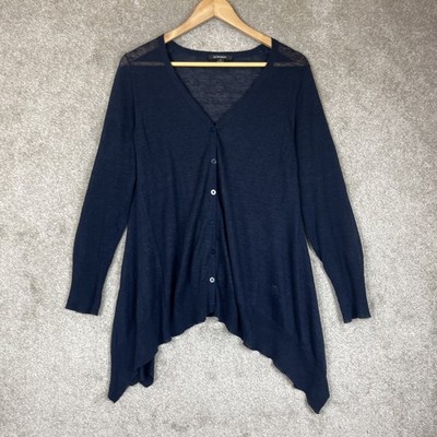 Acrobat Cardigan Womens Small Blue Linen Button Front Stretch Long Sleeve- 3906