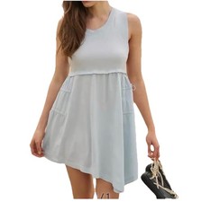 Anthropologie Mini Dress Light Blue Sleeveless Asymmetrical Womens Sz XL Beachy