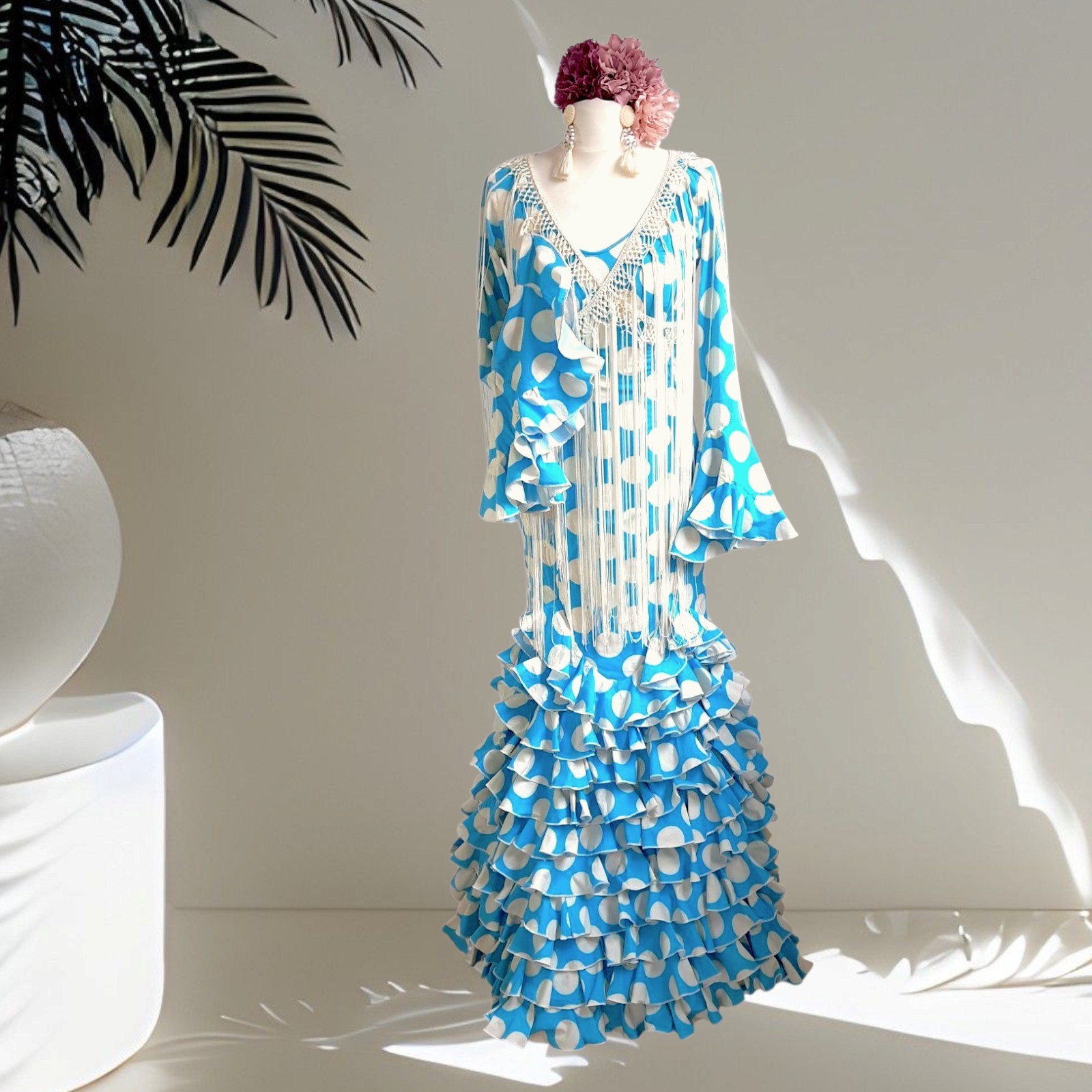 Vestido de Feria Flamenca Española Damas Reino Unido Talla 8 + Accesorios