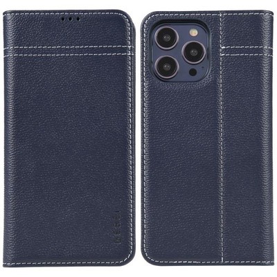 GEBEI Horizontale Blaue feinkörnige Lederhülle für iPhone 13 Pro