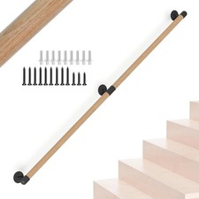 Stair Handrail 180CM/6FT Round Wooden Indoor Staircase Wall Mount Support