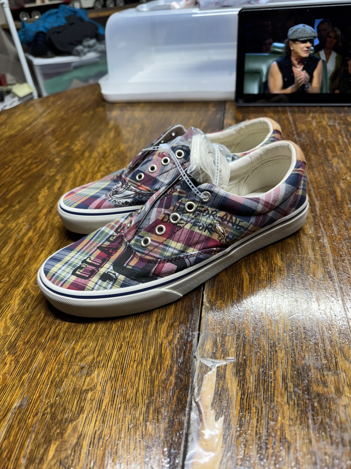 Polo Ralph Lauren Keaton LCL Pony Plaid scarpe sneaker uomo 9 rosse stringate punk