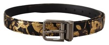 DOLCE & GABBANA Belt Multicolor Jacquard Leather Logo Metal Buckle 90cm/36 $700