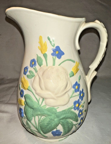 Hobbyist 9" Vase Pitcher French Country Kitchen Decor Ceramic Cabage Rose Floral