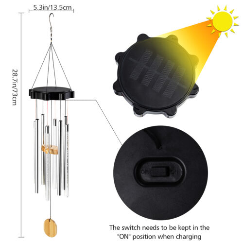 Color Changing Solar Wind Chimes LED Lights Large Deep Tone Resonant Bell Tubes - Picture 5 of 8