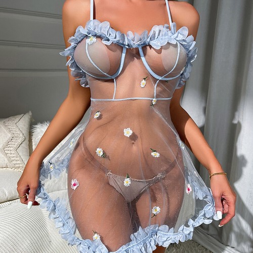 Übergröße Damen sexy Dessous Babydoll Spitze durchsichtig Kleid Nachtwäsche - Bild 28 von 47