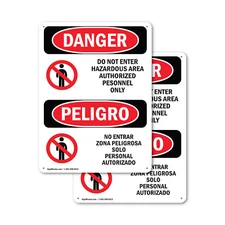 (2 Pack) Do Not Enter Hazardous Area Bilingual OSHA Danger Sign Decal Metal