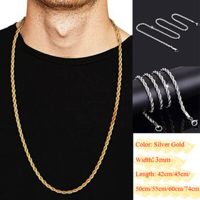 42-74cm Womens Mens Solid Twist Rope Chain Necklace Wedding Engagement Jewelry  