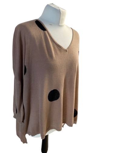 Not Shy Notshy Large /XL Poncho Jumper Wrap Silk/cashmere Blend Brown Polka Dots - Picture 2 of 11
