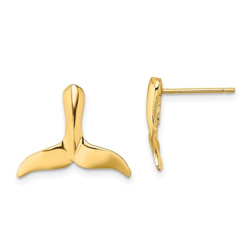 12.85mm 10k Yellow Gold 2-D Whale Tail Post Earrings - Afbeelding 1 van 4