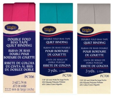 Wrights Bias Tape Double Fold Quilt Binding, 0.875'' w x 3 yd