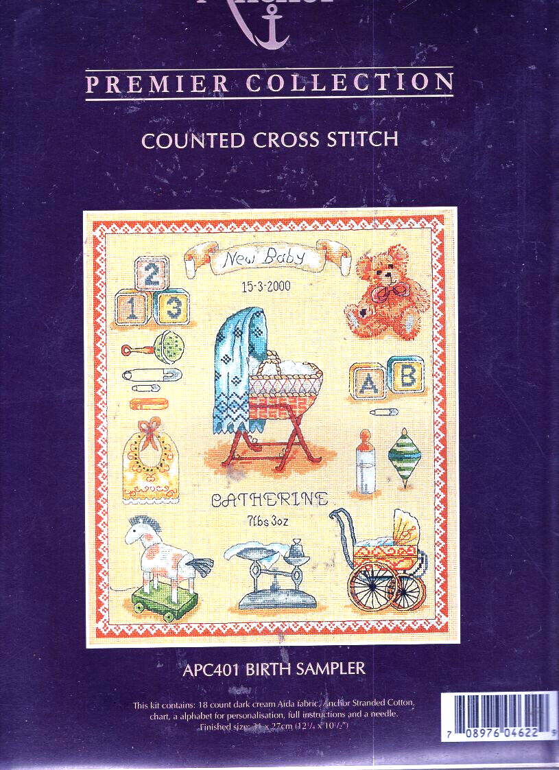BARGAIN!! Anchor Premier Collection  Birth Sampler Counted Cross Stitch Kit