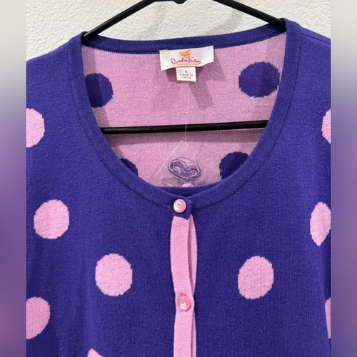 NWOT Quacker Factory Knit Purple Pink Polka Dot Button Front Cardigan Sweater S - Picture 3 of 15