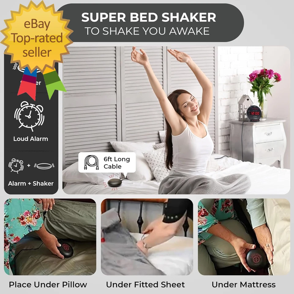 Sonic Bomb Dual Extra Loud Alarm Clock with Bed Shaker Black Vibrating Heavy - Image 2 of 4