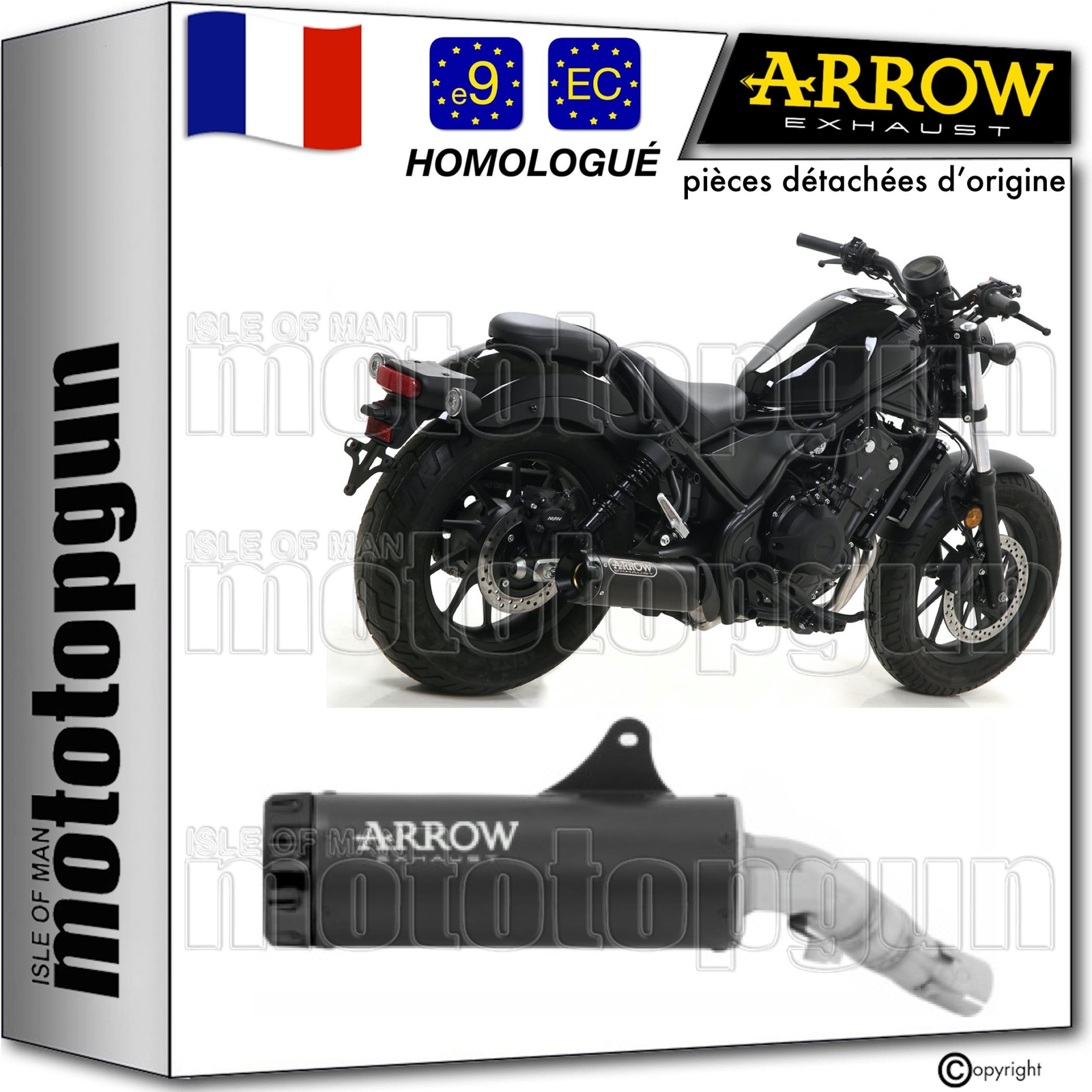 Pot echappement moto Arrow B-Rebel noir homologue Honda CMX 500 Rebel 2024