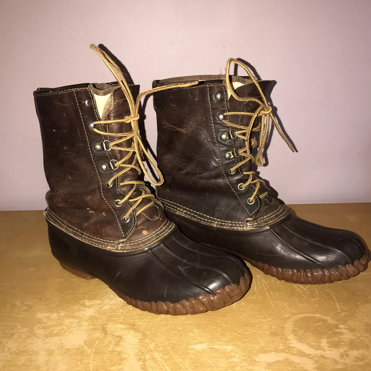 VINTAGE LACROSSE GORETEX DARK BROWN LEATHER DUCK BOOTS sz 10 made in USA