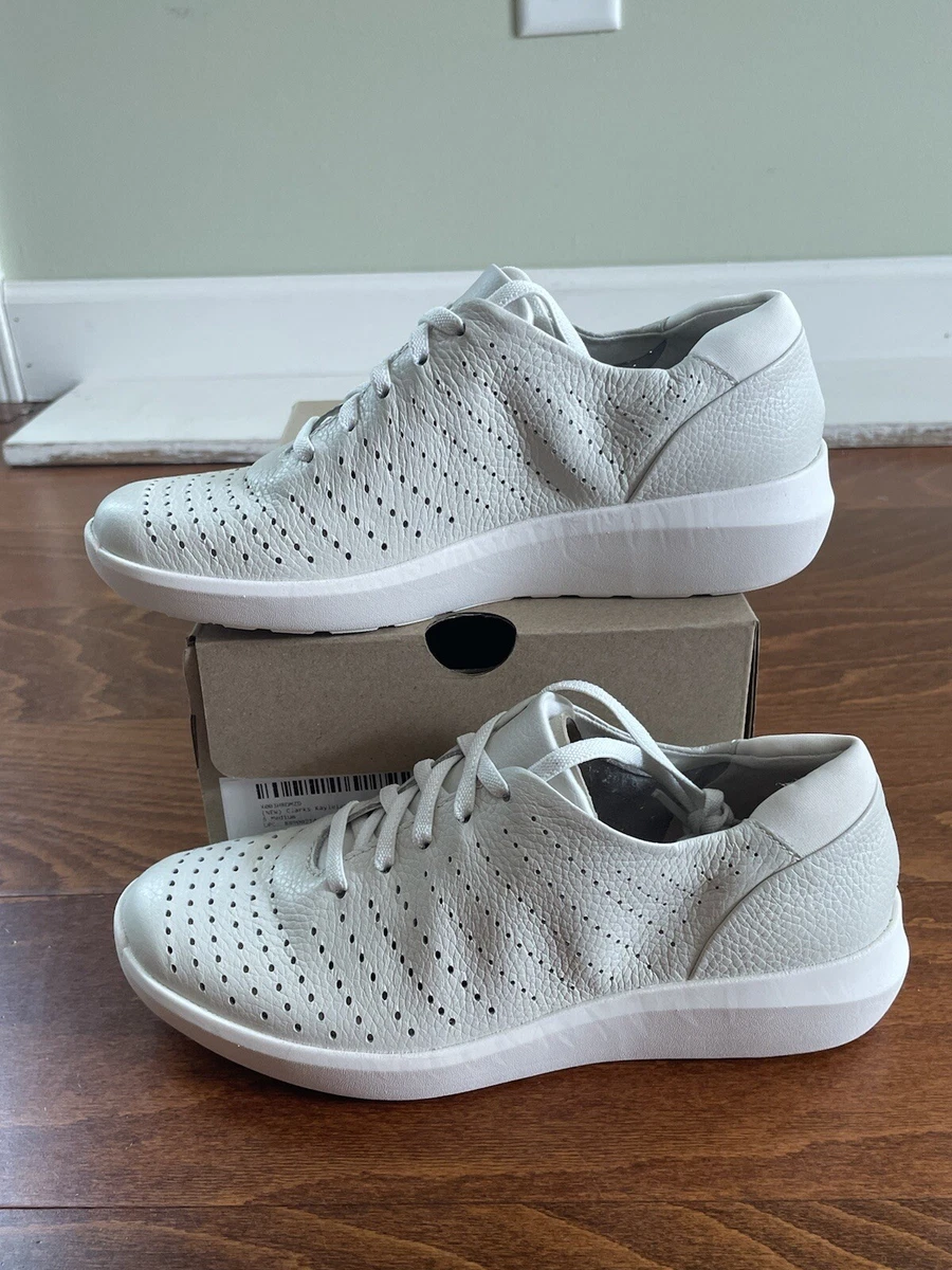 Clarks Women s Kayleigh Aster White Leather Sneakers Lace Up Size