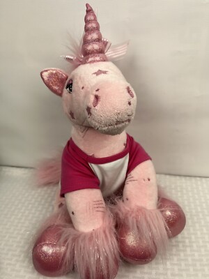 Build a Bear Pink Unicorn Plush 14'' Shooting Stars Sparkle Horse W/B-Day Shirt