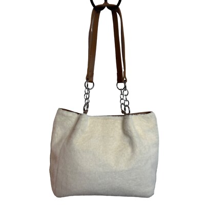 Dieweier Girls Fashion Bag Faux Fur Chain Top Handle White Large