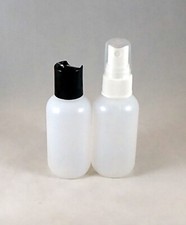 Natural HDPE 2oz Boston Round Plastic Bottles w Treatment Pump / Sprayer OR Cap