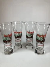 Christmas Budweiser Clydesdale Horses Beer Glasses Vintage 1989 Set Of Four