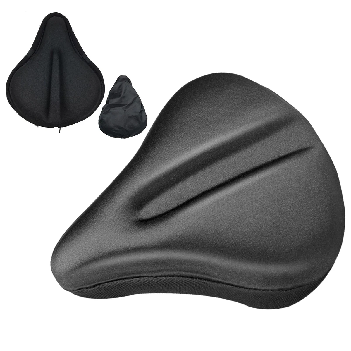 Bike Bicycle Saddle Seat Cover Straight Groove Silicone with Rain Cover Black