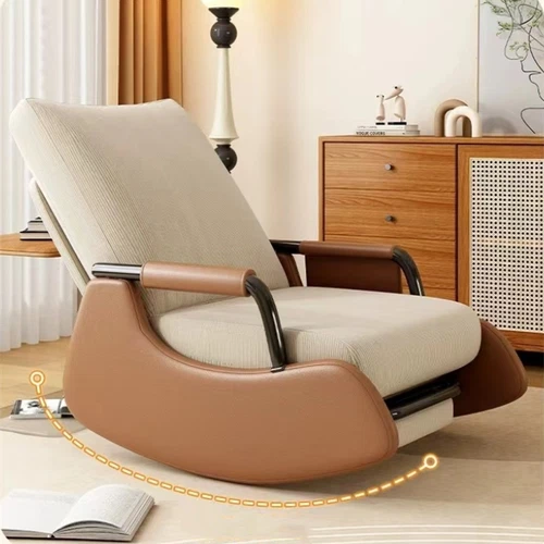 Upholstered Rocking Recliner Chair w/Footrest–High Back Adjust Lounge Armchair - Picture 5 of 9