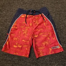 Ocean Pacific Swim Trunks Boys 4 Red Classic Cars Palm Tree Lined OP Shorts