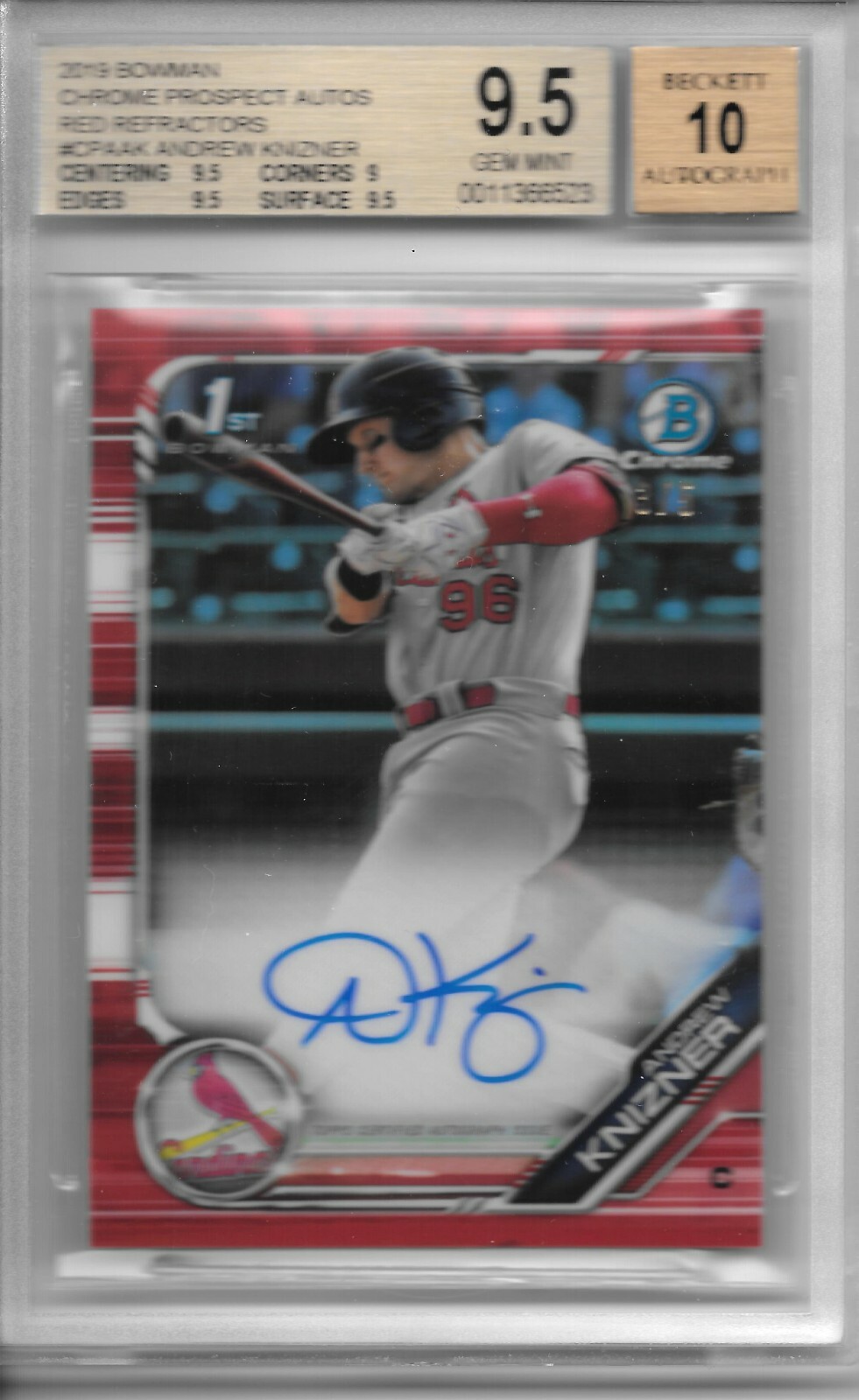 2019 Bowman Chrome ANDREW KNIZNER RED REFRACTOR AUTO RC SP #3/5 BGS 9.5/10!!