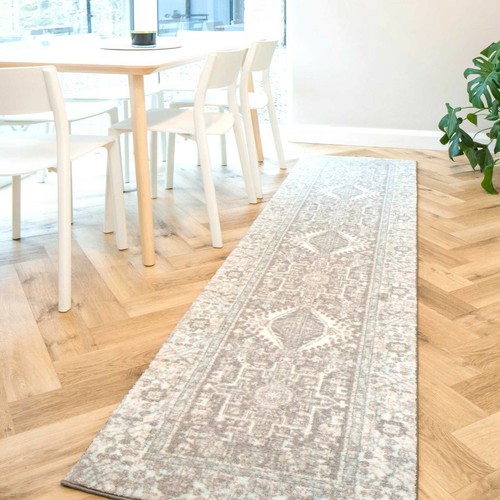 Alfombras de medallón beige natural tradicionales de piedra bordeada suaves duraderas - Imagen 5 de 18