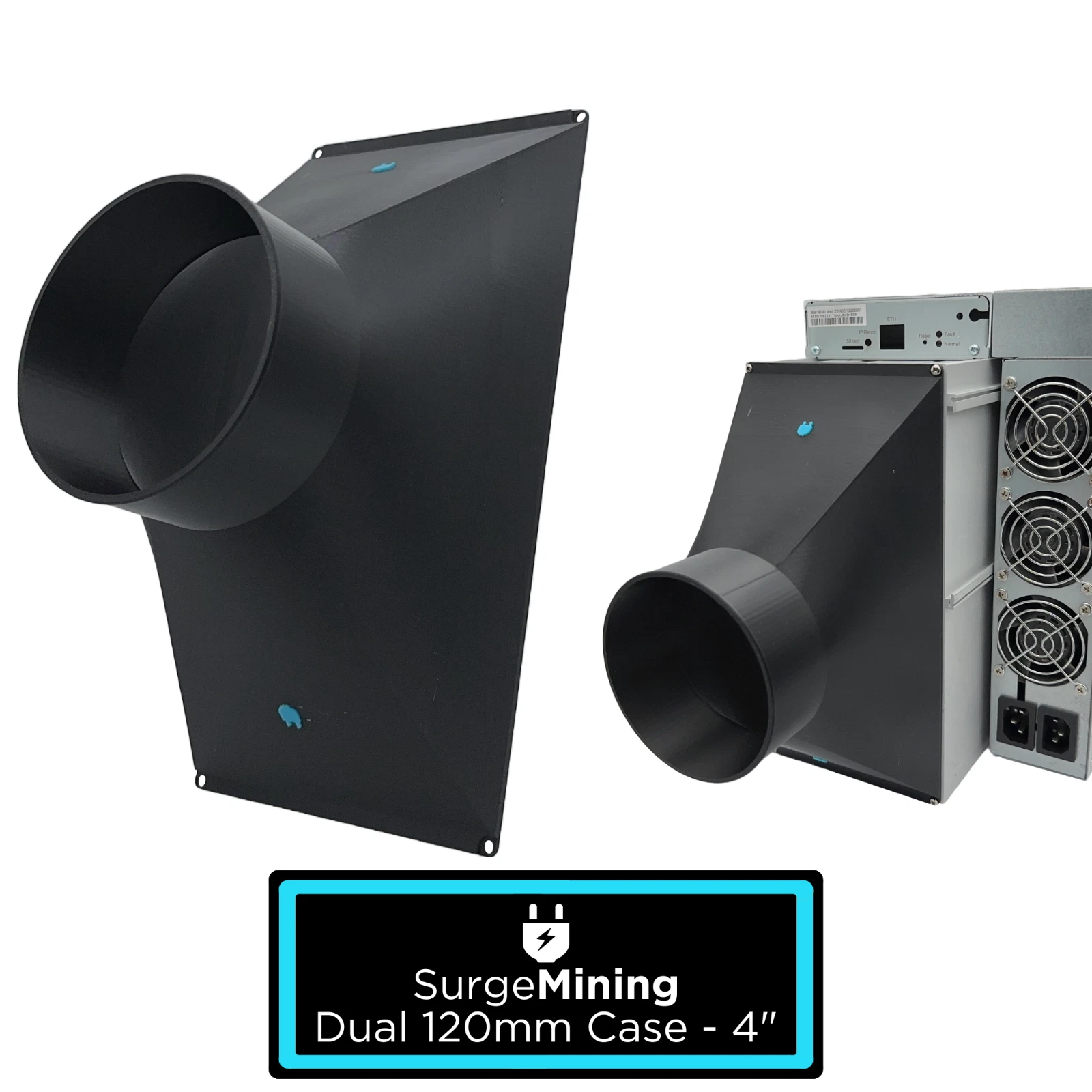 Dual 120mm Case to 4 Inch - Fan Shroud Adapter Silencer Antminer KS3 L7 S19 X5