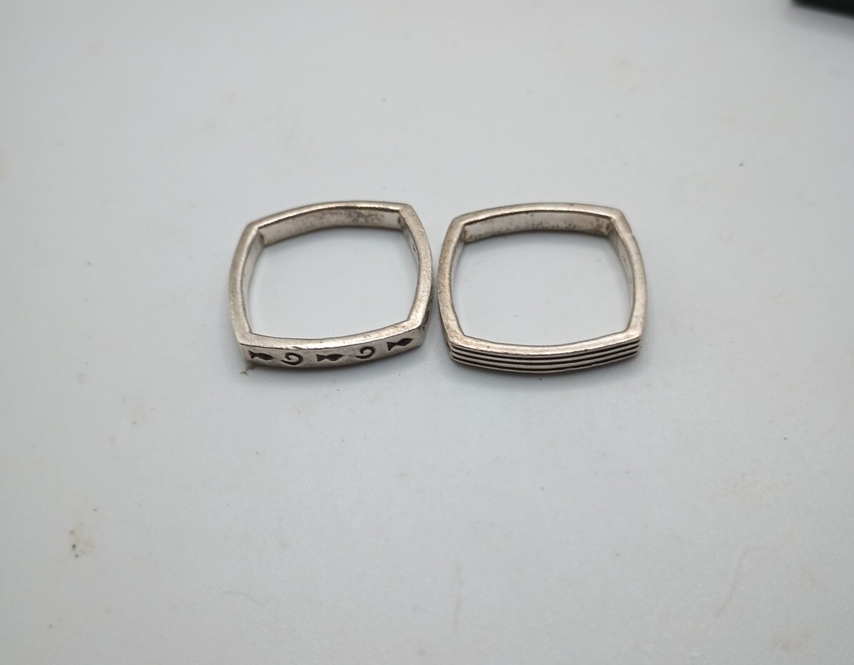 2 Vintage Sterling Silver Square Stackable Rings - image 1