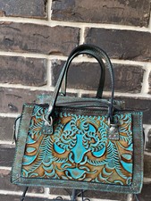 NWT 199 Patricia Nash Corana Tooled Turquoise Leather Crossbody Satchel Bag