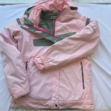 Columbia Pink and Green Raincoat Weather-Resistant Hooded Double Coat