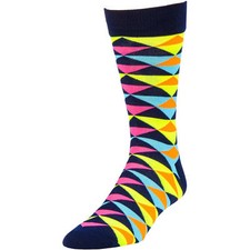 Mens George Fashion Crew Dress Socks Neon Geo Triangles 1 Pair Size 6-12