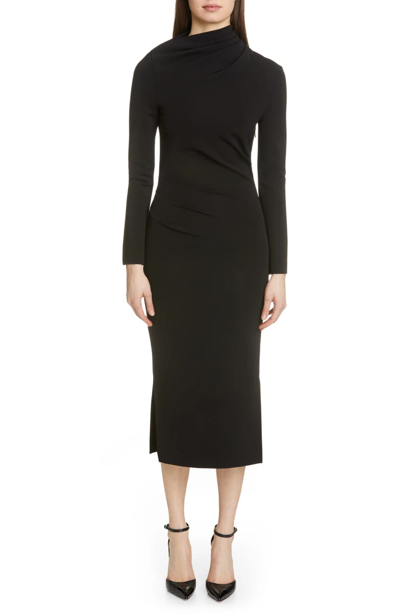 BRANDON MAXWELL SIDE DRAPE JERSEY BLACK MIDI DRESS sz 2