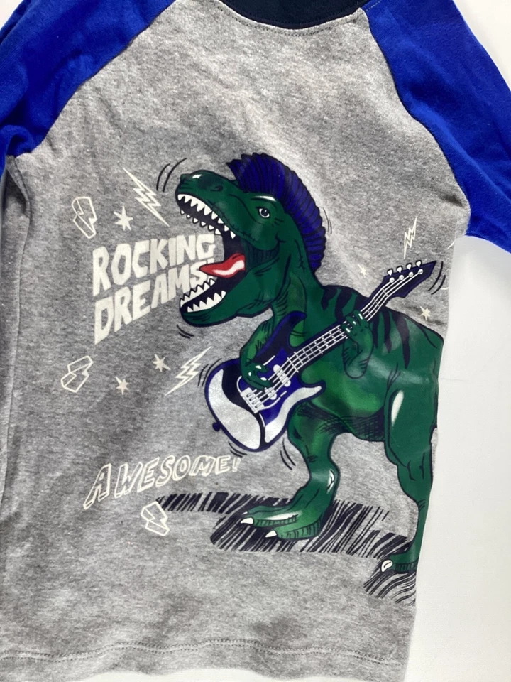 男式会员 Mark 男孩恐龙摇摆梦想图形灰色睡衣衬衫 5T 二手状况完好 — 第 2/4 张图片