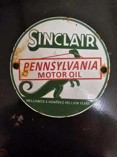 Vintage Sinclair Gasoline Sign - Porcelain Service Station Gas Pump Plate Sign