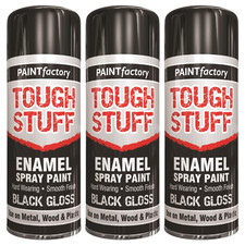 Paint Factory Tough Stuff Enamel Black Gloss Spray Paint for Wood Metal 400ml X3