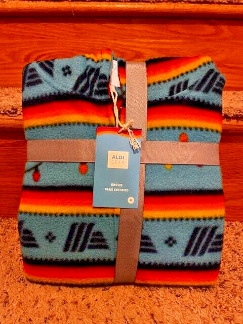 NEW Aldi Gear Unisex Blue Holiday Christmas One Piece Pajamas Zip