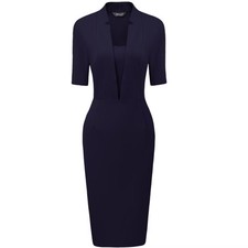 INSPIRE CHIC Women's V Neck Short Sleeve Work Office Bodycon Midi Sheath