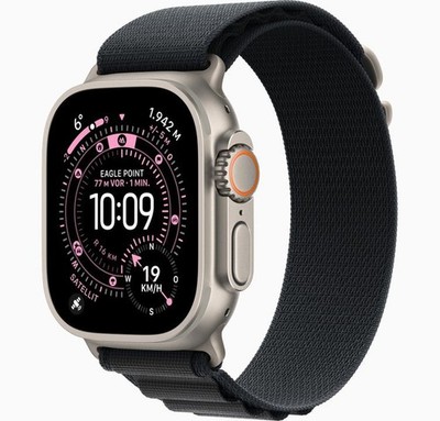 Apple Watch Ultra 3 GPS 49 mm Titangehäuse Natur, Alpine Loop Schwarz Medium 