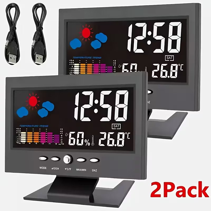 2 X Digital Alarm Clock Snooze Calendar Thermometer Hygrometer Weather Display ABJ featured image