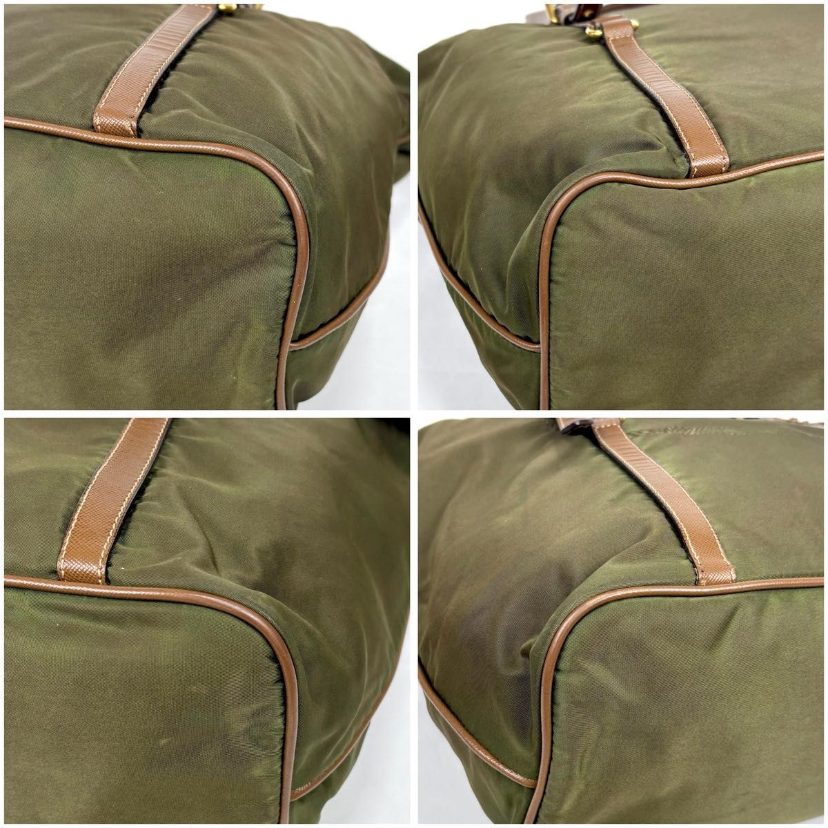 PRADA 2Way Tote Bag Logo Hardware Green Khaki Tessuto Nylon Shoulder Bag Used thumbnail 16
