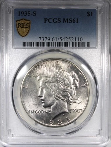 1935-S Peace Dollar PCGS MS61 Uncirculated Better Date $1
