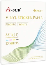 25 Sheets Vinyl Sticker Paper for Inkjet Printer - Glossy Printable Vinyl 8.5X11