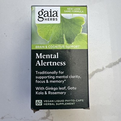 Gaia Herbs Mental Alertness 60 Vegan Caps Brain Support Clarity Focus Memory