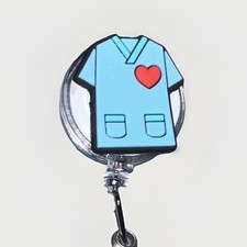 Healthcare Nursing CNA Retractable Badge Reel ID Holder - Blue Scrubs
