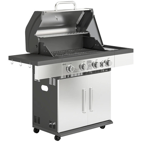 4+1 Burner Gas BBQ Grill, Portable Gas Barbecue Grill with Side Burner